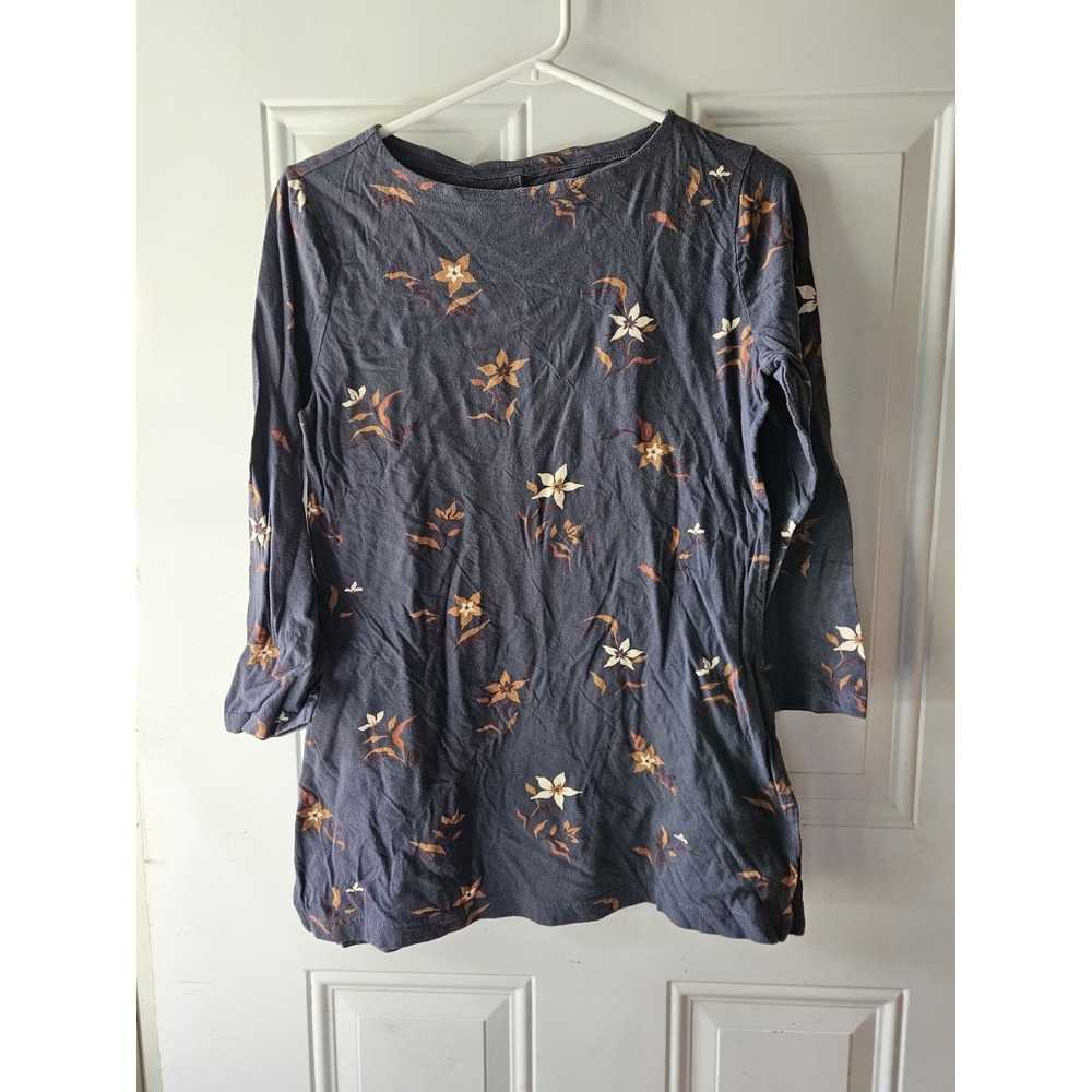 Duluth‎ Trading Co Womens XS Floral 3/4 Sleeve Top Gray Orange Cotton Casual